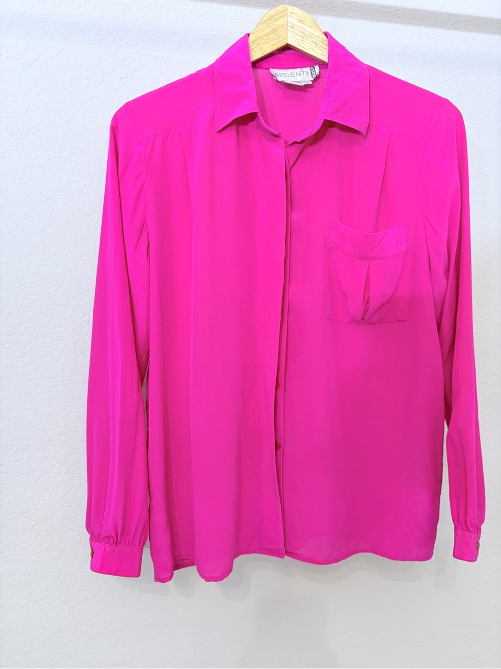Fuchsia Button-Front Women's Blouse 100% Silk